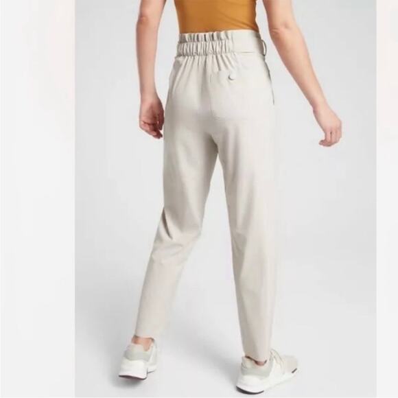 Athleta Skyline Pant II Cream Paperbag High Waist Belted Pants, Size 2 - Picture 2 of 15